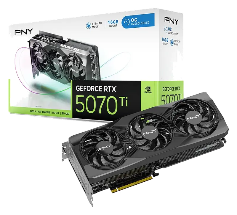PNY Tarjeta Gráfica GeForce RTX 5070Ti 16GB OC Triple Fan DLSS 4